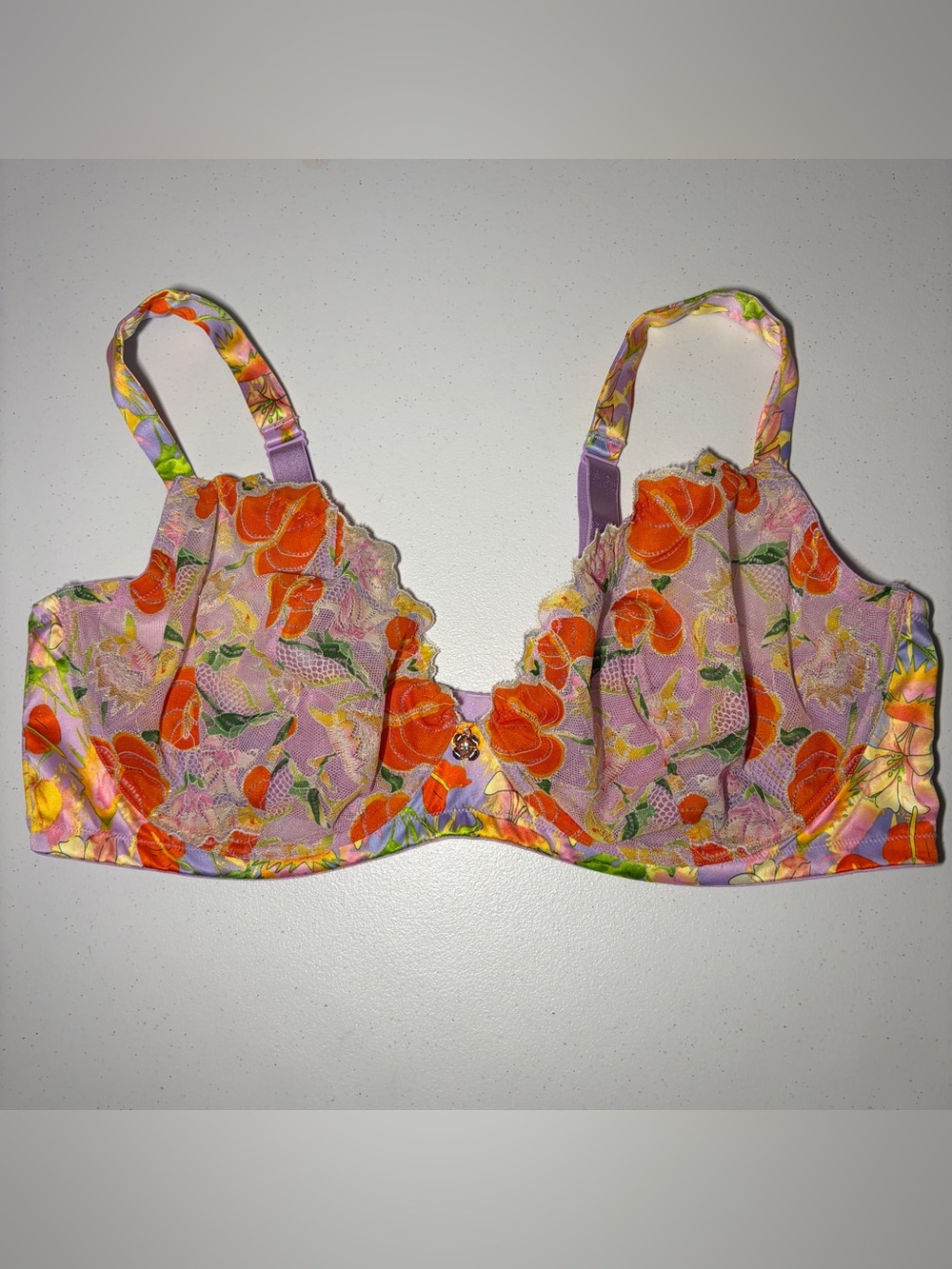 Savage X Fenty 44DDD Underwired Unlined Bra Sheer Lace Floral Lavender